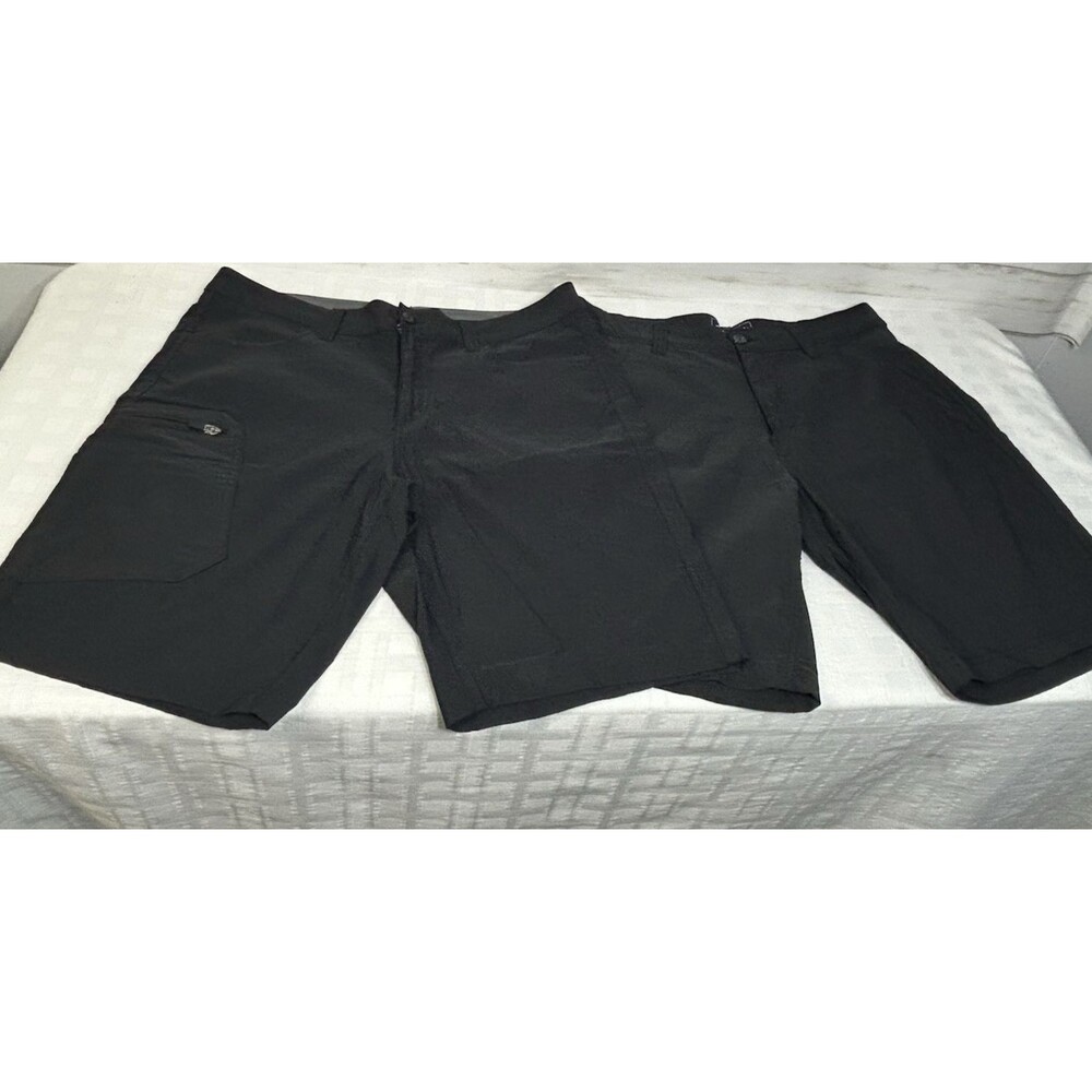 2 PAIR EDDIE BAUER 35 Mens Black Shorts Travex Casual Hiking Long Hybrid golf